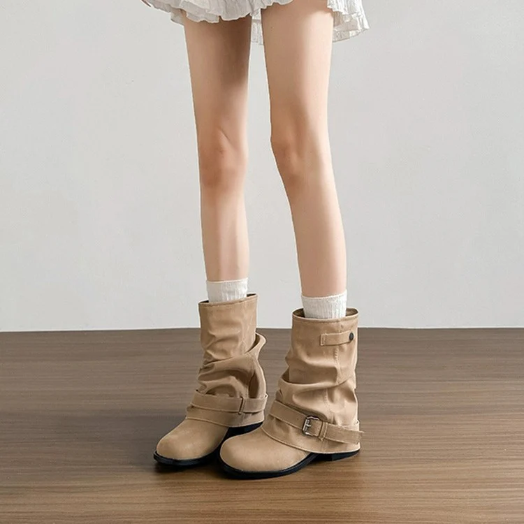 Damen Modische Stiefeletten mit lässigem Falten-Design und eleganter Schnallenverzierung Heidi Mode - Image 2
