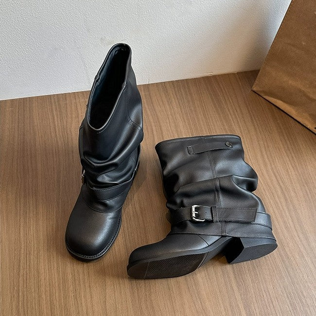 Damen Modische Stiefeletten mit lässigem Falten-Design und eleganter Schnallenverzierung Heidi Mode - Image 4