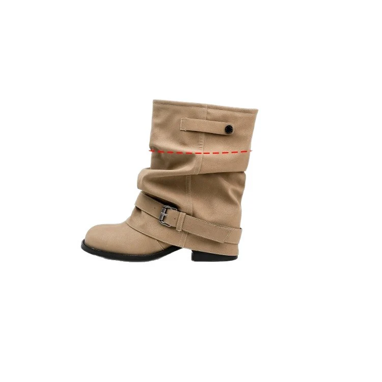 Damen Modische Stiefeletten mit lässigem Falten-Design und eleganter Schnallenverzierung Heidi Mode - Image 5