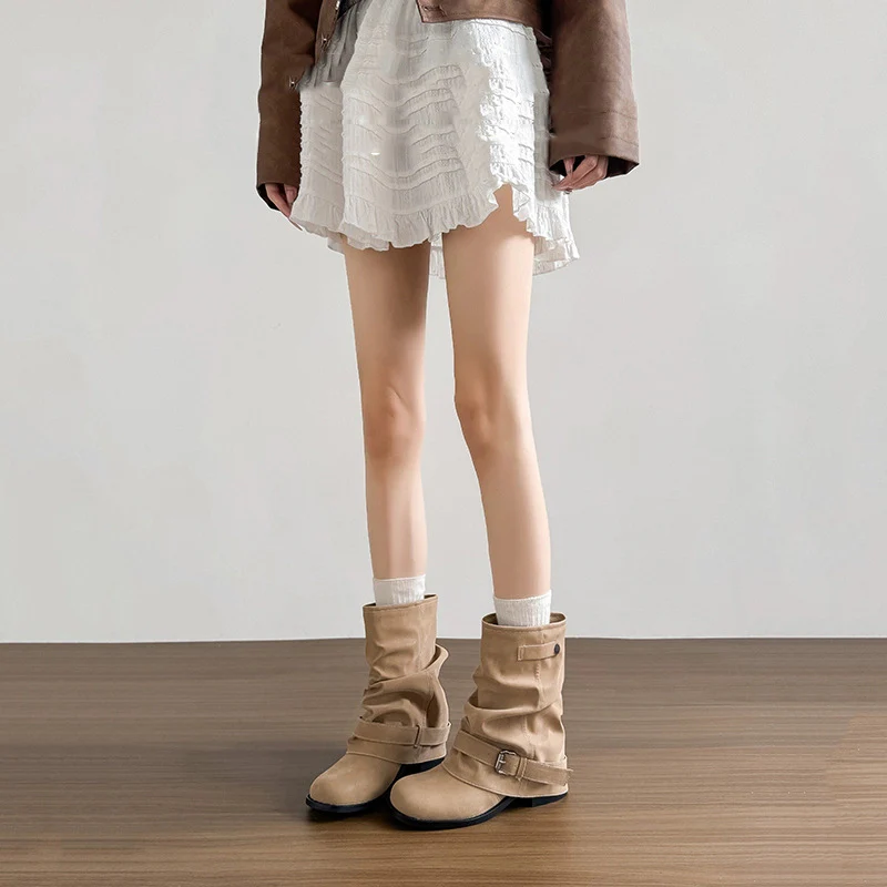 Damen Modische Stiefeletten mit lässigem Falten-Design und eleganter Schnallenverzierung Heidi Mode - Image 7