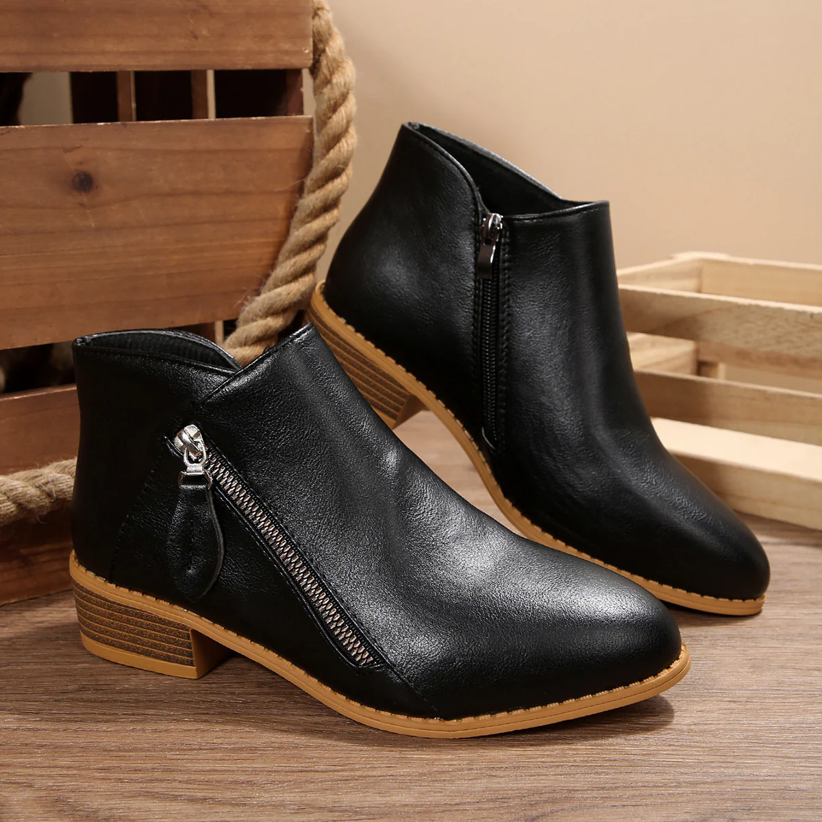 Damen modische Stiefeletten mit seitlichem Reißverschluss und bequemem Blockabsatz Heidi Mode - Image 9