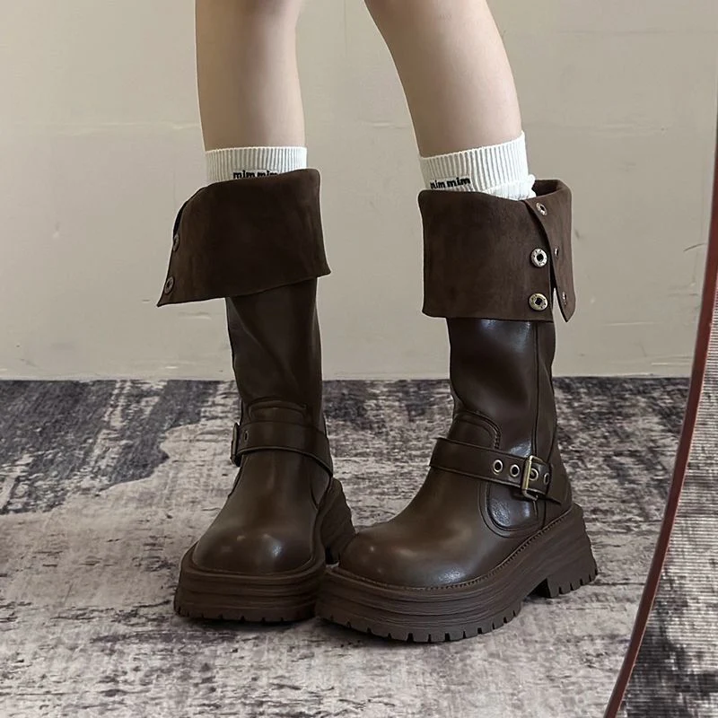 Damen Modische und robuste Stiefel mit verstellbarem Riemen und Schnalle Heidi Mode - Image 3
