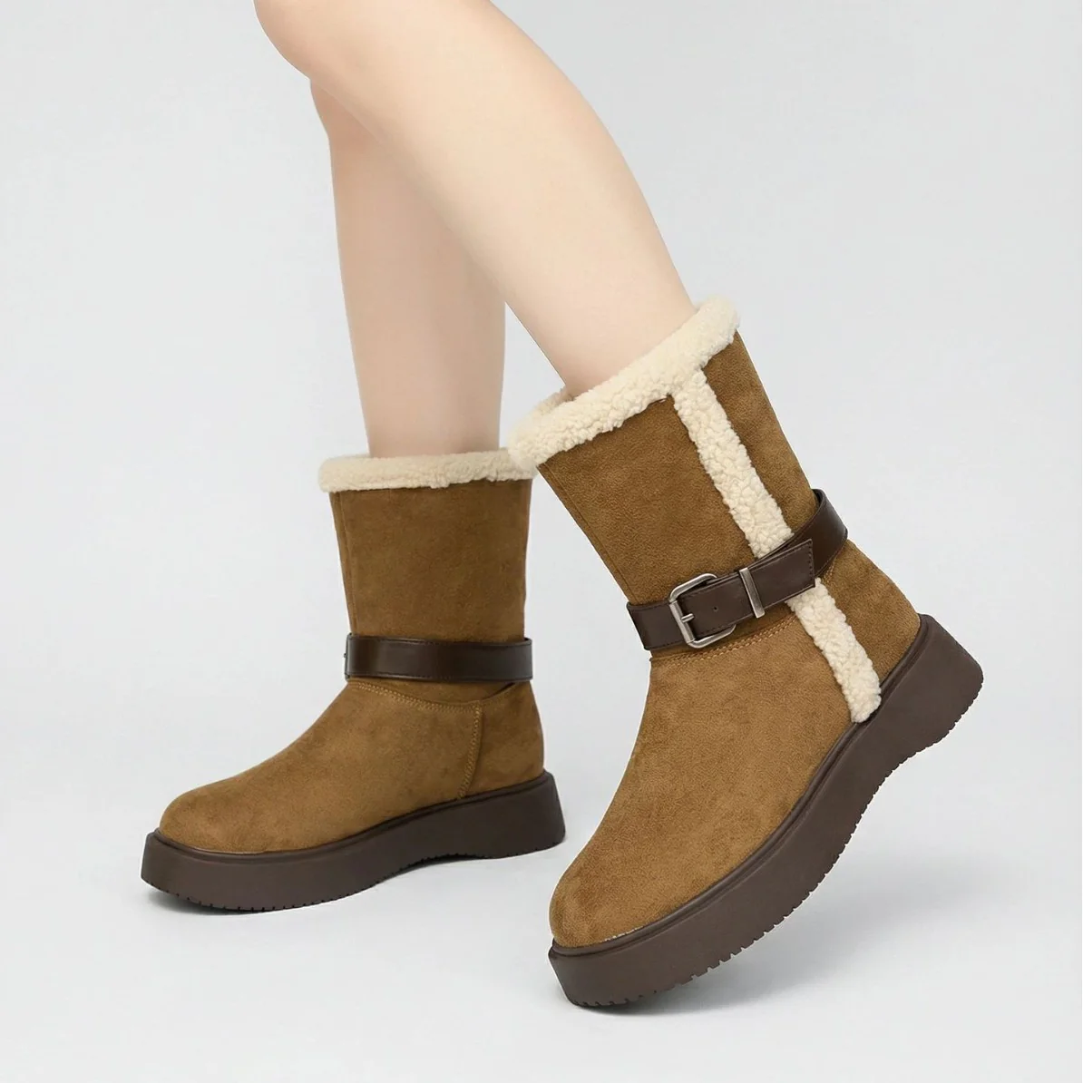 Damen Modische und warme Stiefel mit kuscheligem Innenfutter und praktischer Schnalle Heidi Mode