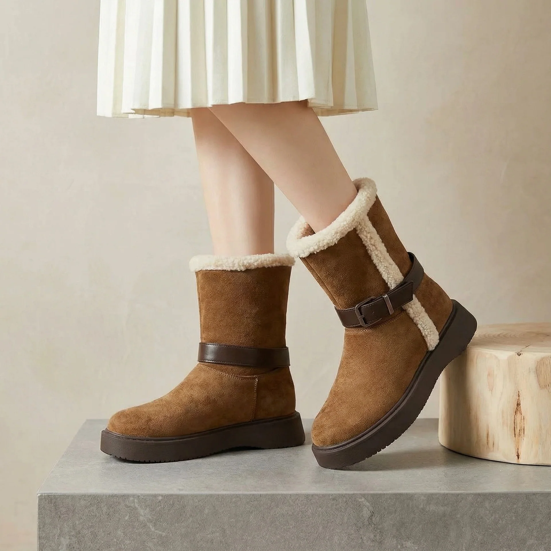 Damen Modische und warme Stiefel mit kuscheligem Innenfutter und praktischer Schnalle Heidi Mode - Image 2