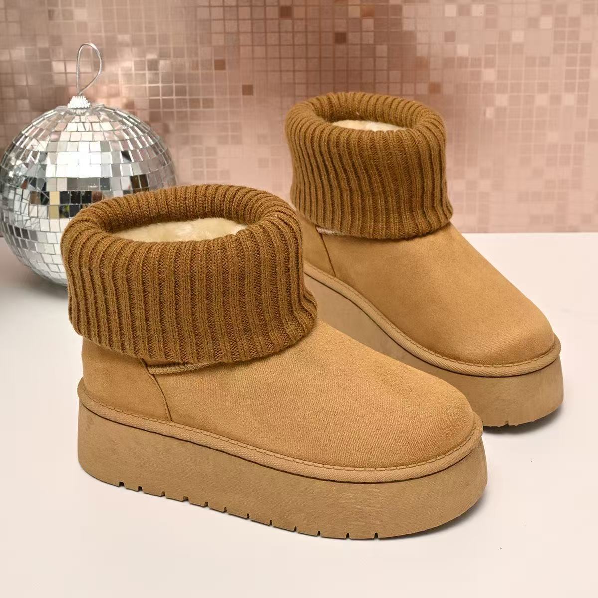 Damen Modische Winterstiefel aus weichem Wildleder mit elastischem Strickrand Heidi Mode - Image 2