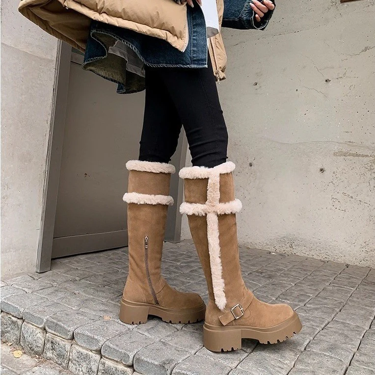 Damen modische Winterstiefel mit flauschigem Futter und robustem Plateau-Heel Heidi Mode - Image 3
