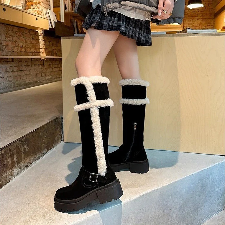 Damen modische Winterstiefel mit flauschigem Futter und robustem Plateau-Heel Heidi Mode - Image 4