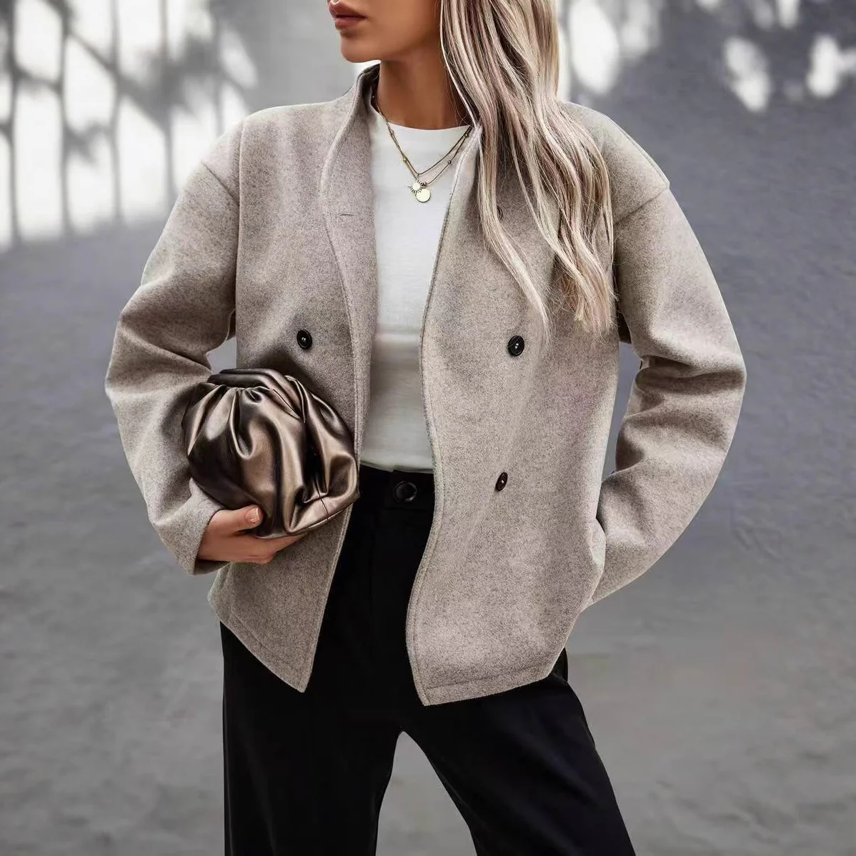 Damen Modische Wolljacke im eleganten Look mit doppelter Knopfreihe Heidi-Mode - Image 4