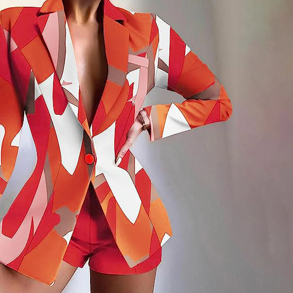 Damen Modischer Blazer mit kurzen Hosen und auffälligem Farbdesign Heidi-Mode - Image 2