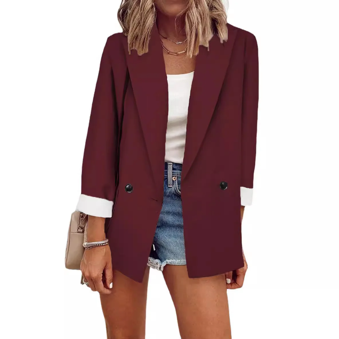 Damen modischer Oversized-Blazer im schlichten Design mit eleganten Knopfdetails Heidi-Mode - Image 10
