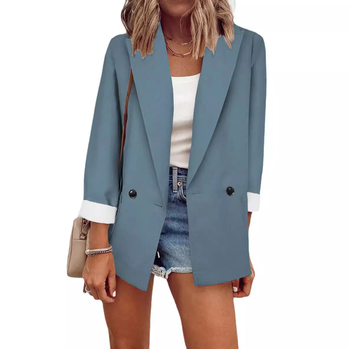 Damen modischer Oversized-Blazer im schlichten Design mit eleganten Knopfdetails Heidi-Mode - Image 11