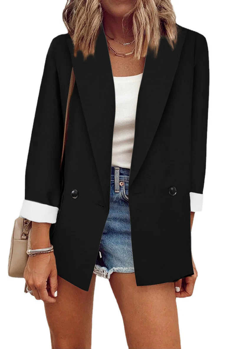 Damen modischer Oversized-Blazer im schlichten Design mit eleganten Knopfdetails Heidi-Mode - Image 14