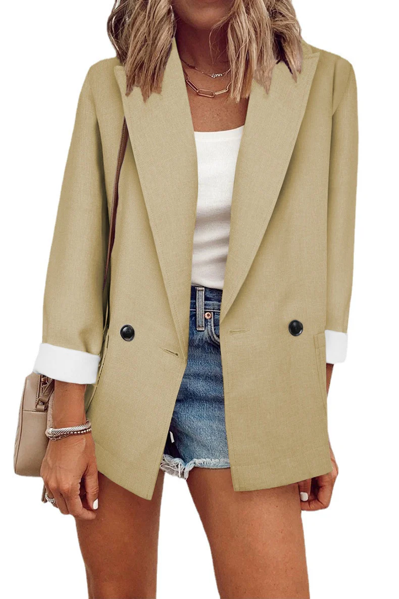 Damen modischer Oversized-Blazer im schlichten Design mit eleganten Knopfdetails Heidi-Mode - Image 15