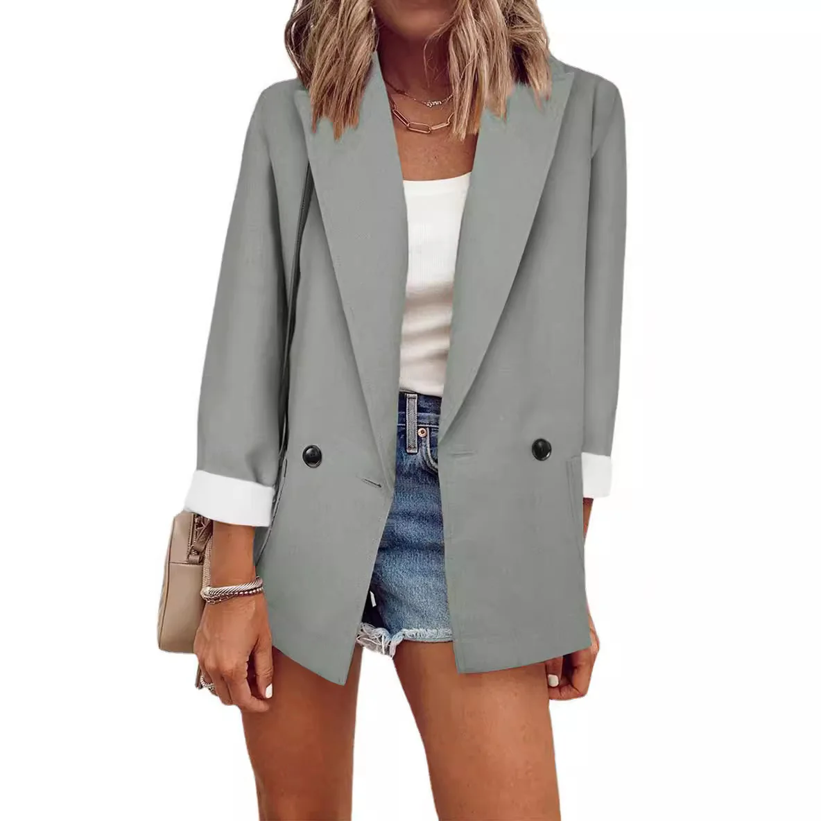 Damen modischer Oversized-Blazer im schlichten Design mit eleganten Knopfdetails Heidi-Mode - Image 9