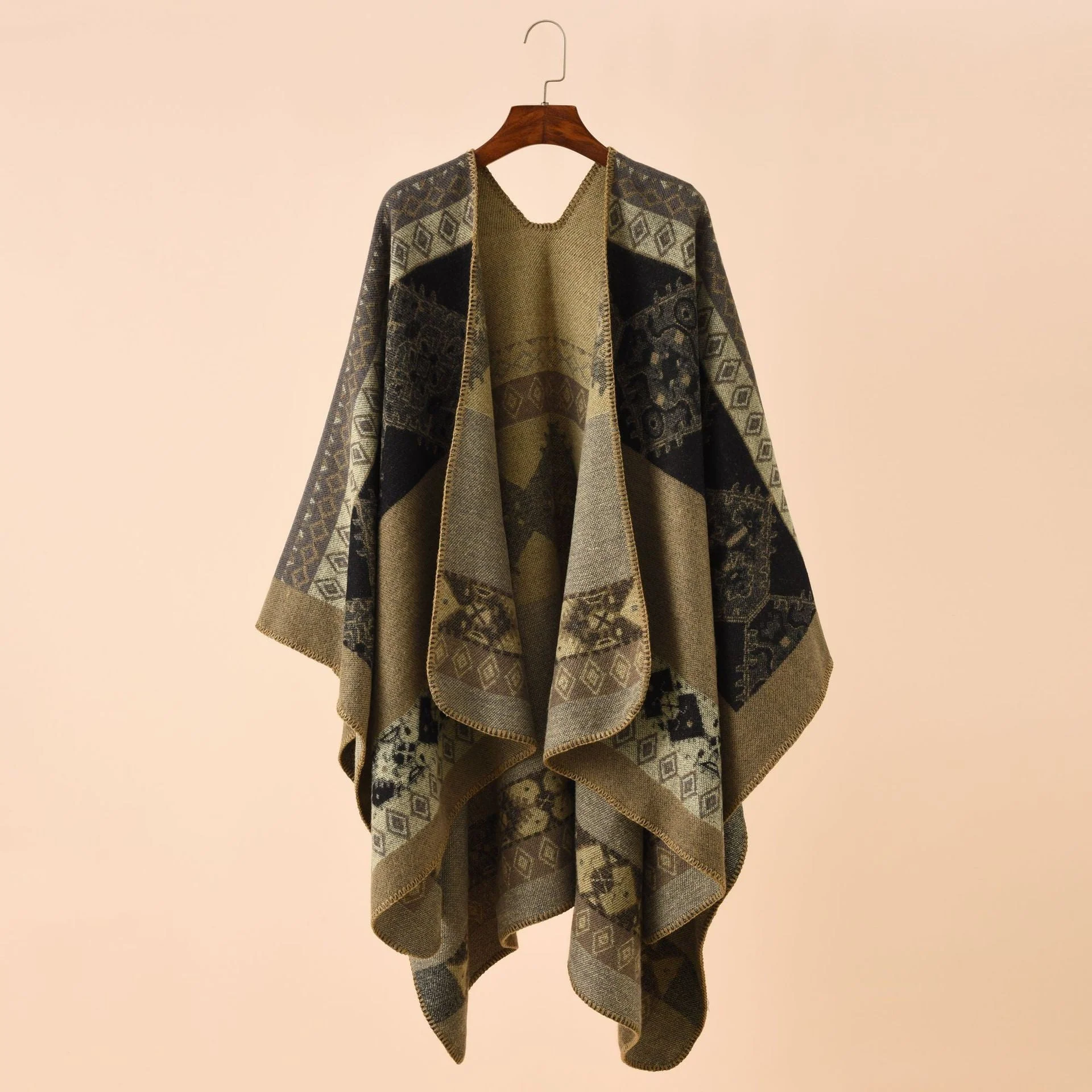 Damen Modischer Poncho mit Kunstvollem Muster und Fransigen Kanten Heidi-Mode - Image 10