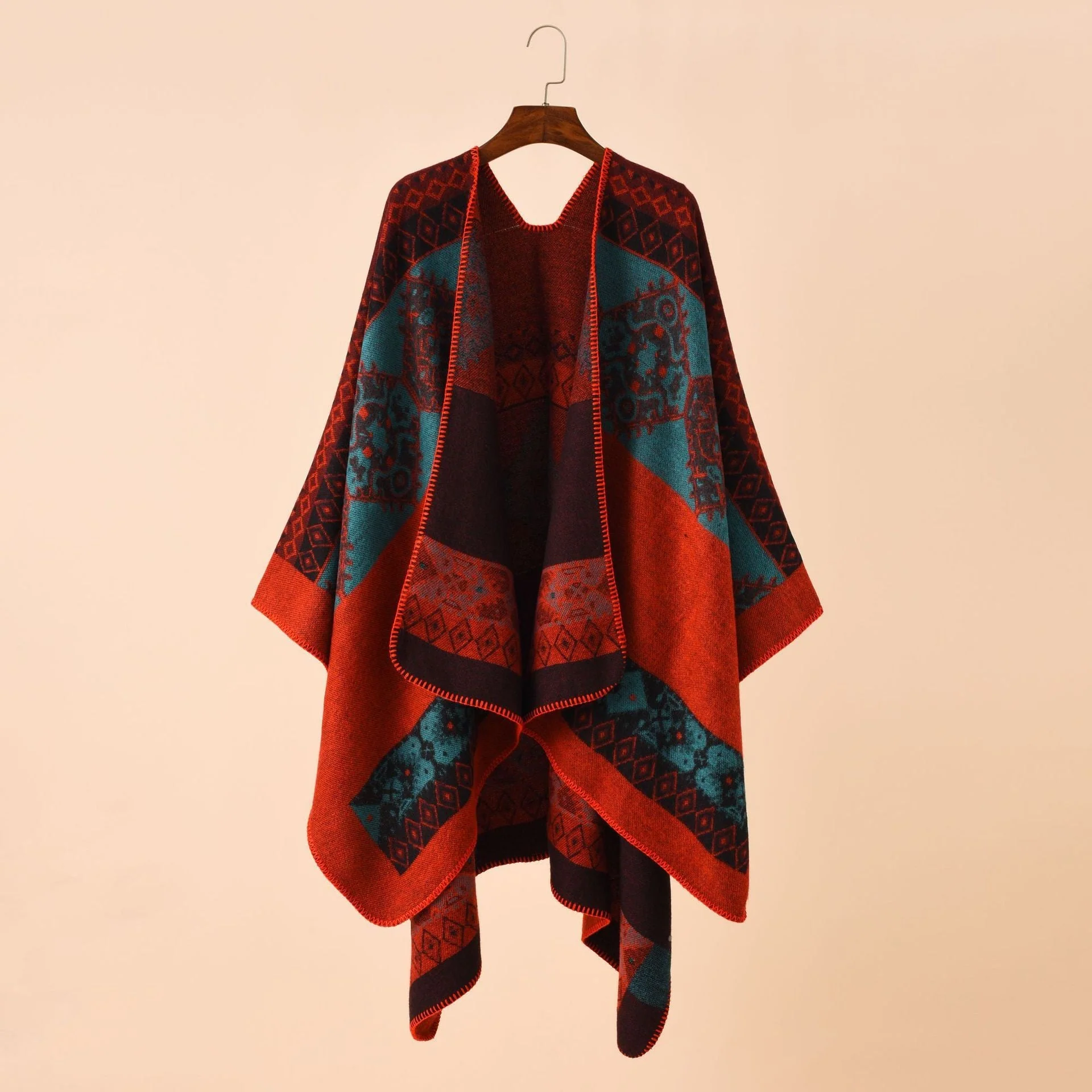 Damen Modischer Poncho mit Kunstvollem Muster und Fransigen Kanten Heidi-Mode - Image 12
