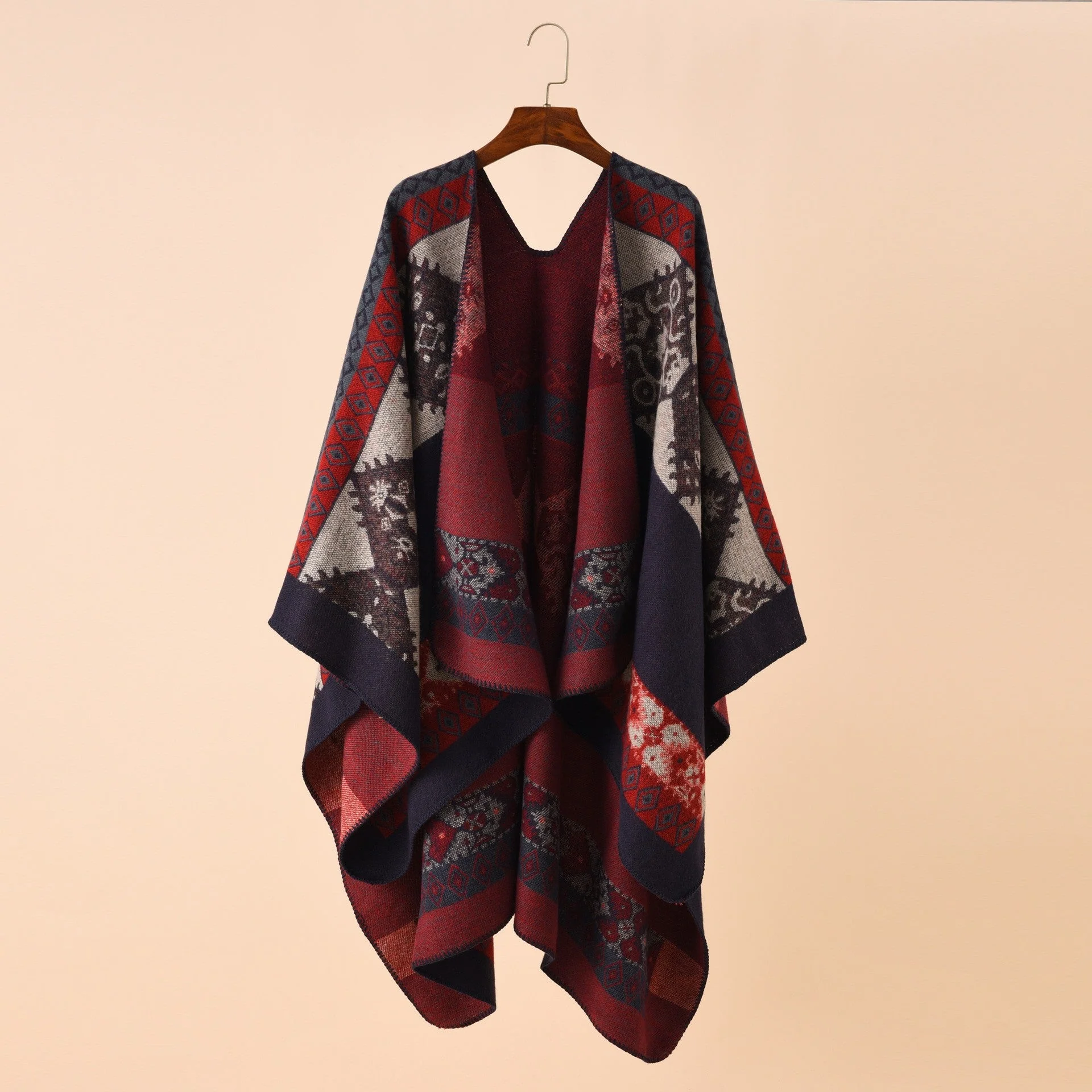 Damen Modischer Poncho mit Kunstvollem Muster und Fransigen Kanten Heidi-Mode - Image 6