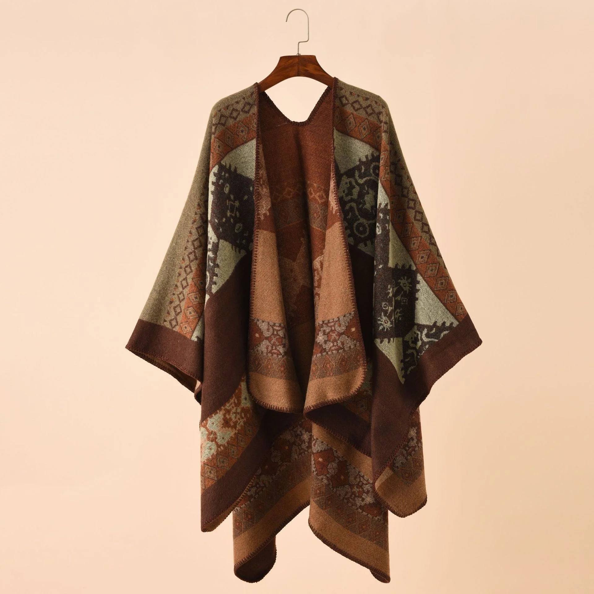 Damen Modischer Poncho mit Kunstvollem Muster und Fransigen Kanten Heidi-Mode - Image 7