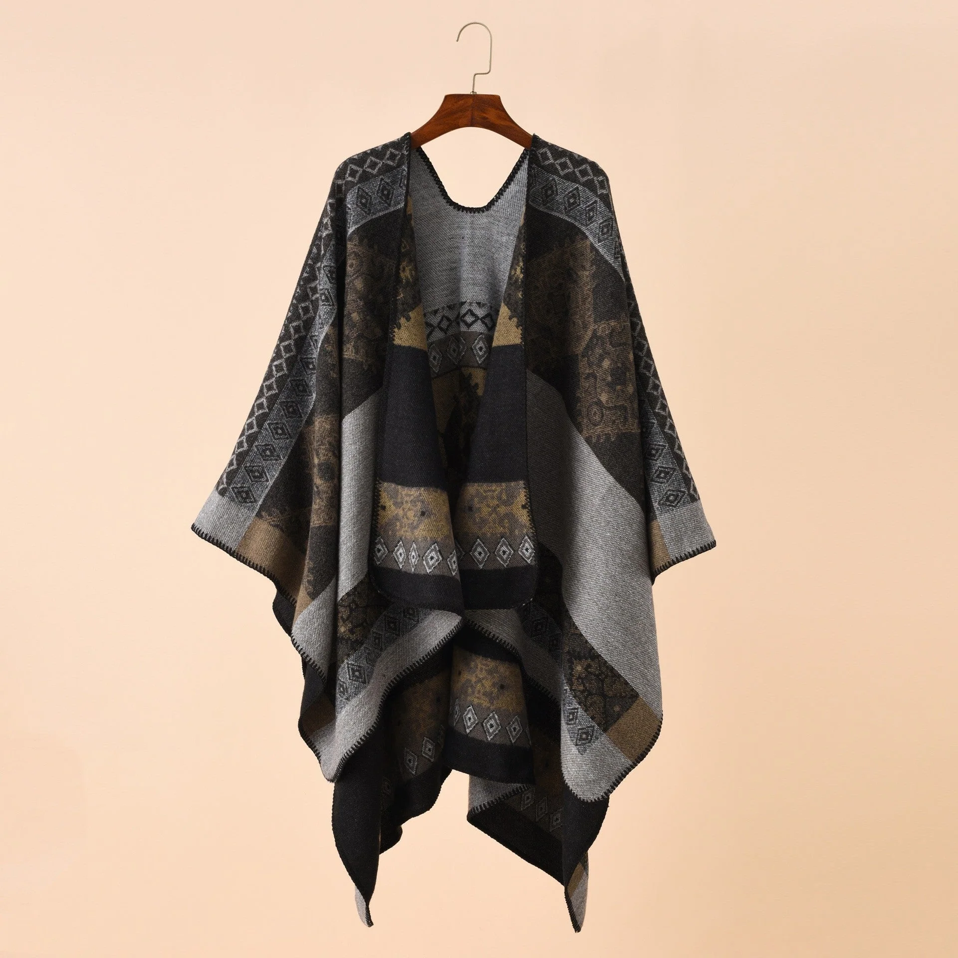 Damen Modischer Poncho mit Kunstvollem Muster und Fransigen Kanten Heidi-Mode - Image 9