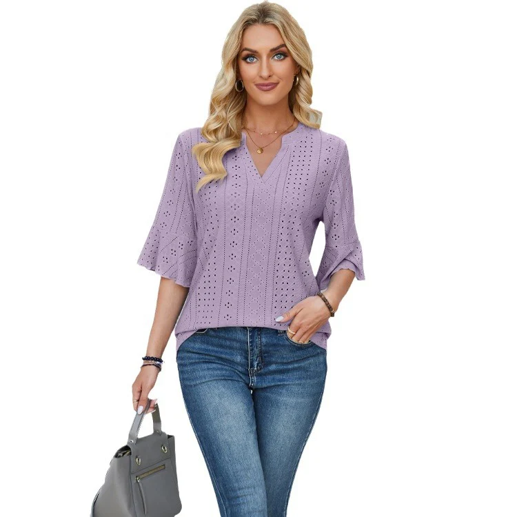 Damen modisches Oberteil mit durchbrochenem Design und Volantärmeln Heidi-Mode - Image 9