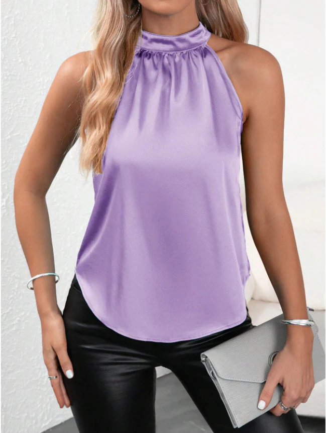 Damen modisches Top mit hohem Kragen und schimmerndem Satin-Finish Heidi Mode - Image 11