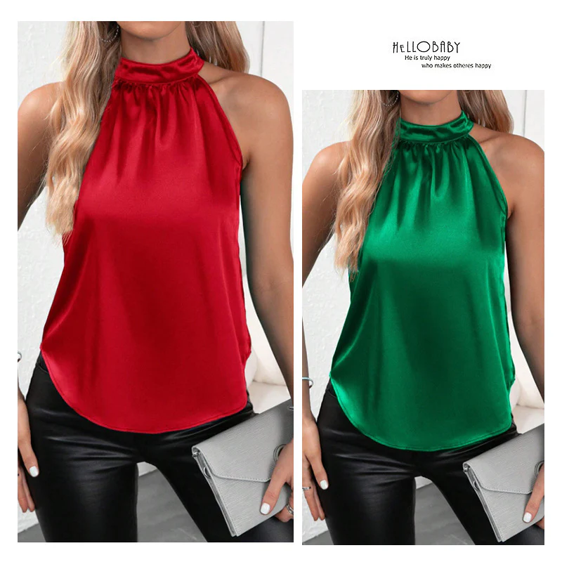 Damen modisches Top mit hohem Kragen und schimmerndem Satin-Finish Heidi Mode - Image 2