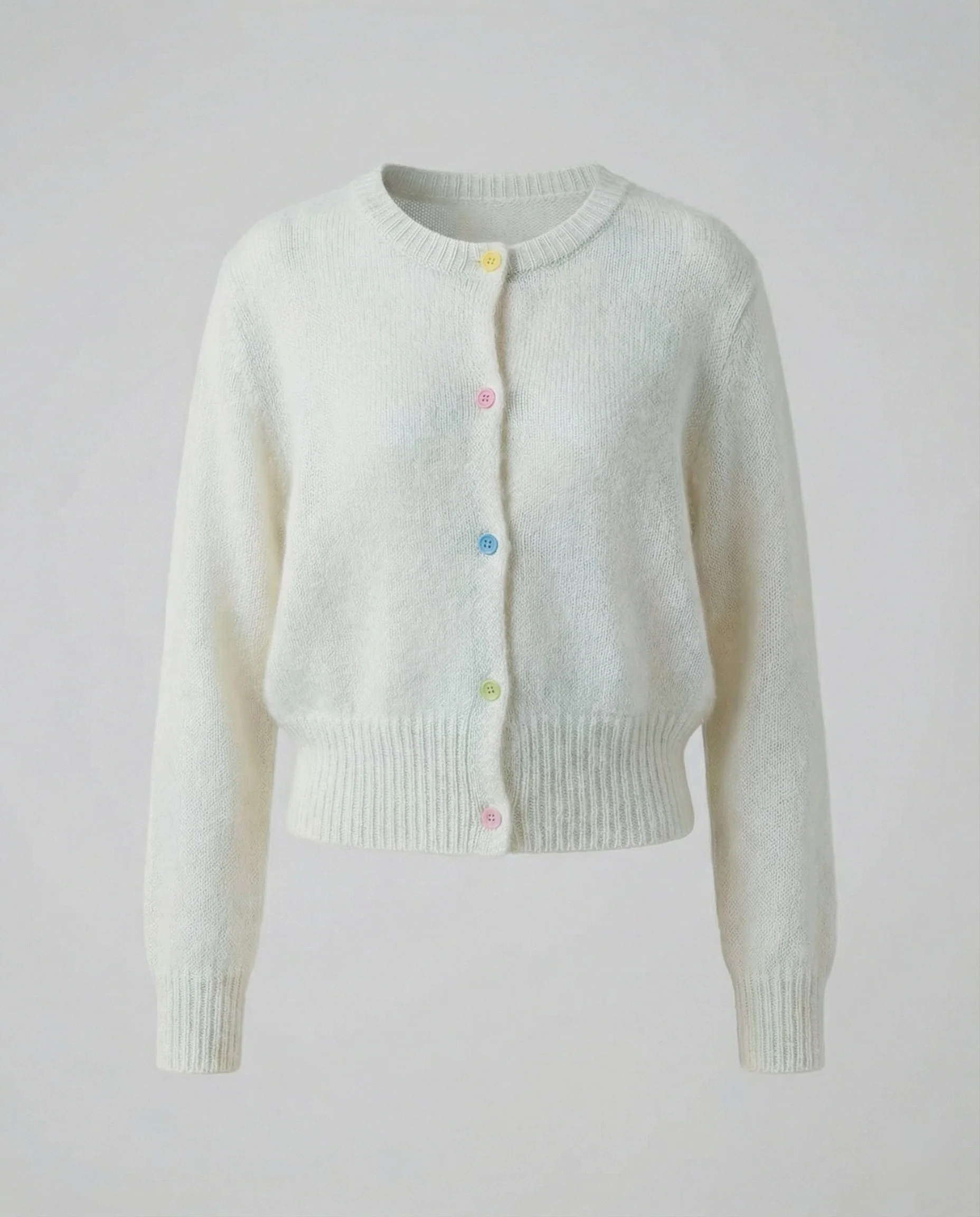 Damen Mohairoptik Kurzstrickjacke mit tailliertem Rippsaum und bunten Zierknöpfen Heidi-Mode - Image 7