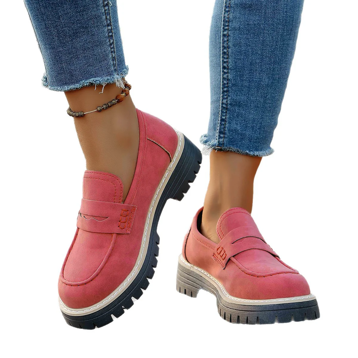 Damen Mokassin-Slipper mit rutschfester Profilsohle und modischer Lederoberfläche Heidi Mode - Image 5