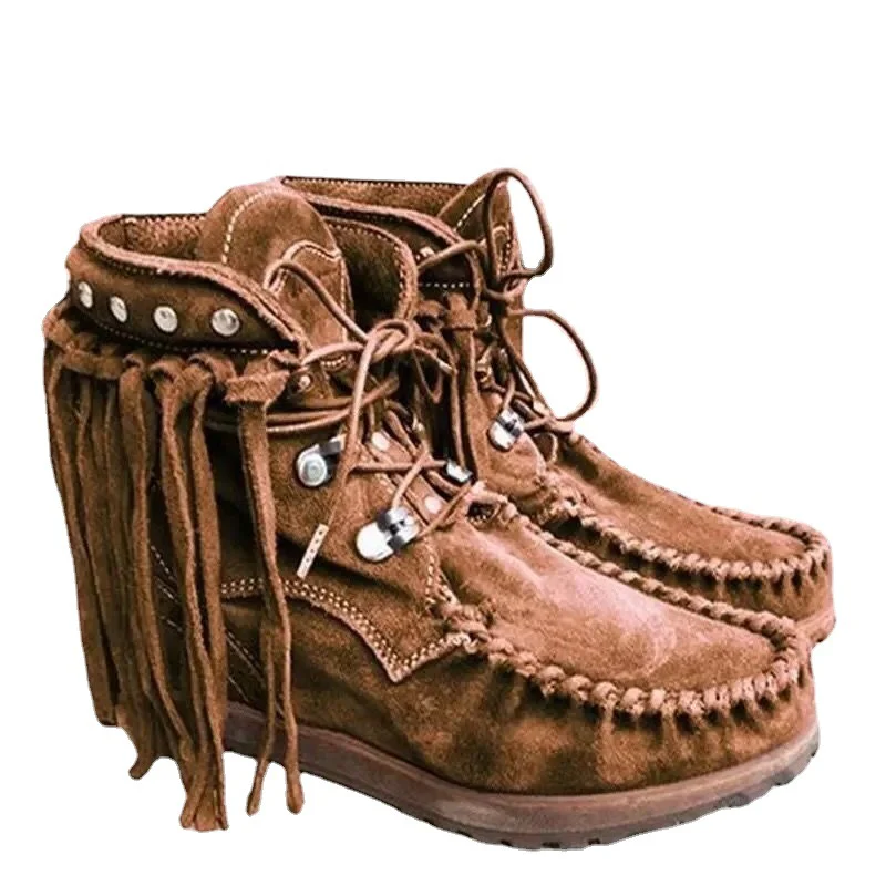 Damen Mokassin-Stiefel mit fransigem Design und handgefertigter Verarbeitung Heidi Mode - Image 5