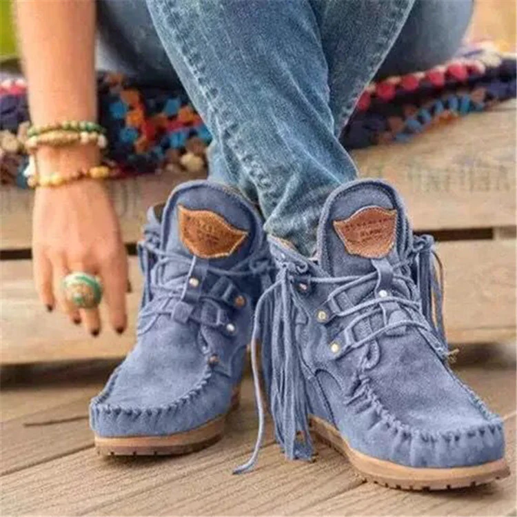 Damen Mokassin-Stiefel mit fransigem Design und handgefertigter Verarbeitung Heidi Mode - Image 6