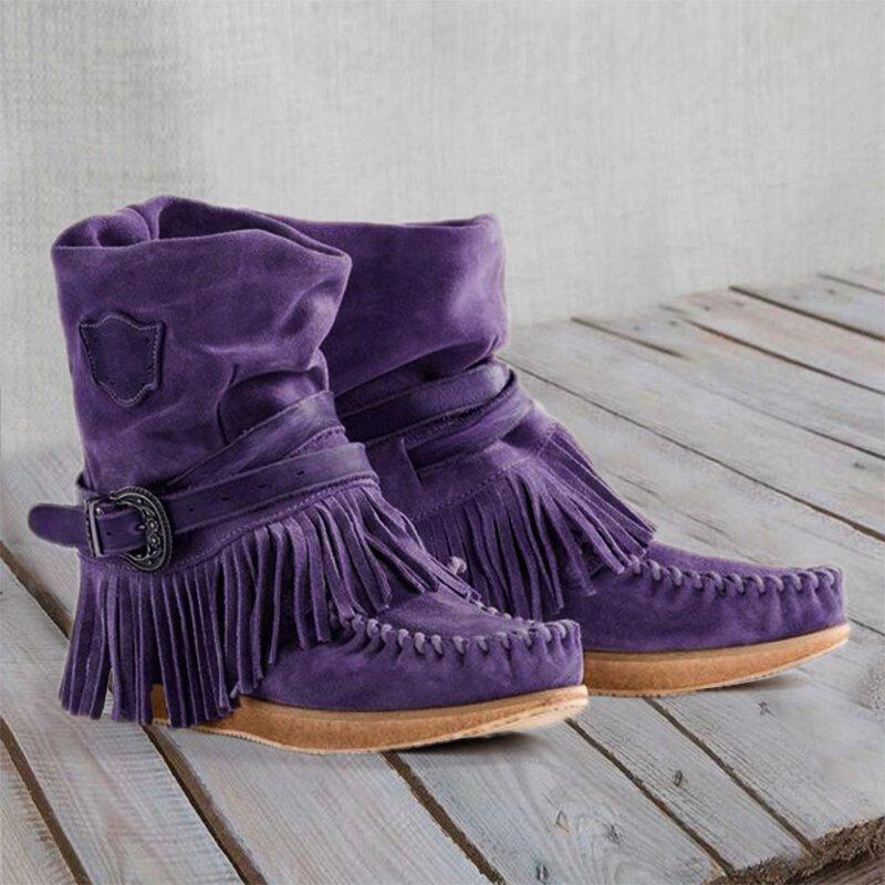 Damen Mokassin-Stiefel mit fransigen Details und modischer Schnalle Heidi Mode - Image 2