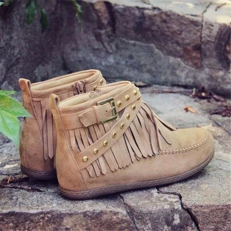 Damen Mokassin Stiefeletten mit modischen Fransen und dekorativen Nieten Heidi Mode - Image 4