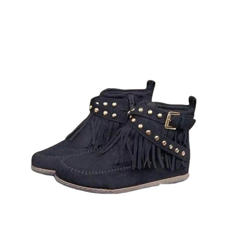 Damen Mokassin Stiefeletten mit modischen Fransen und dekorativen Nieten Heidi Mode - Image 5