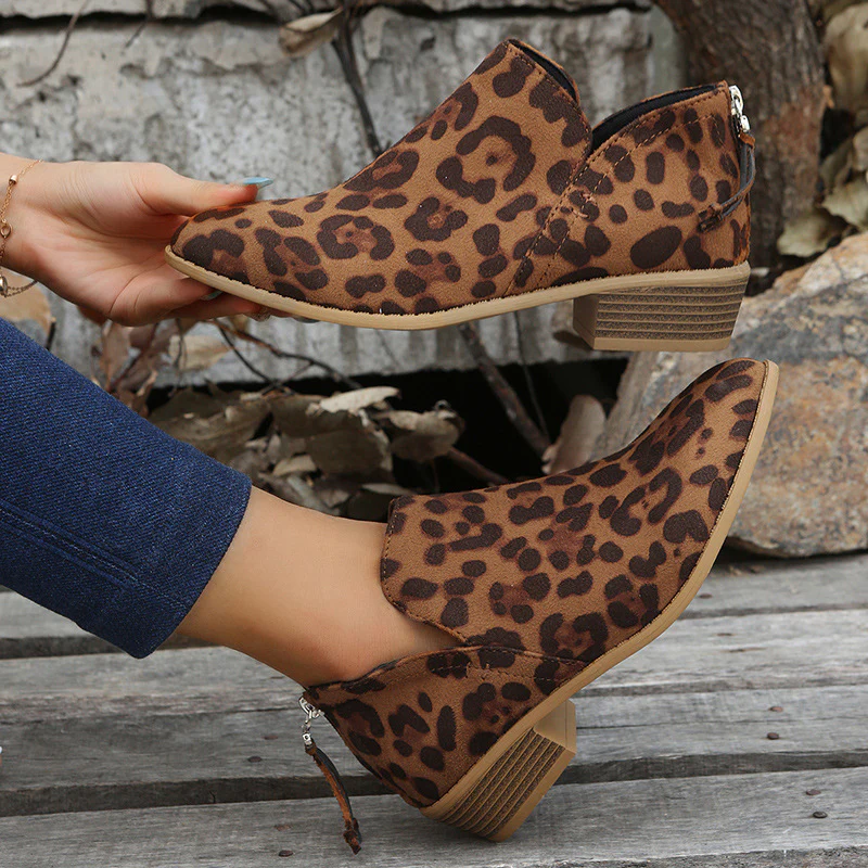 Damen Mokassin-Stiefeletten mit tierischem Muster und komfortablem Riemendesign Heidi Mode - Image 3
