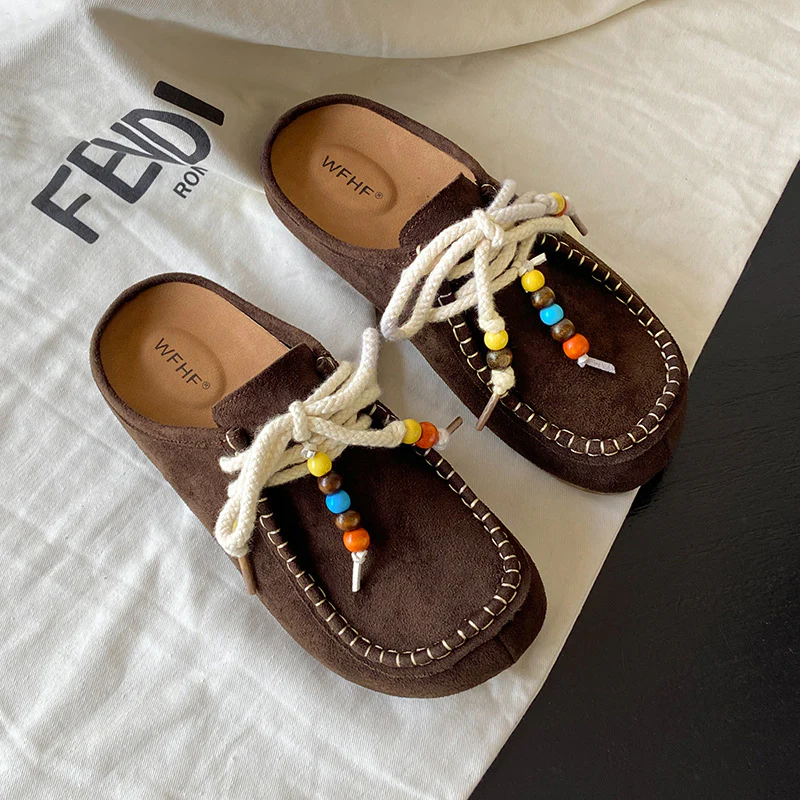 Damen Mokassins mit modischem Schnür-Design und bunten Perlen von Heidi Mode - Image 5