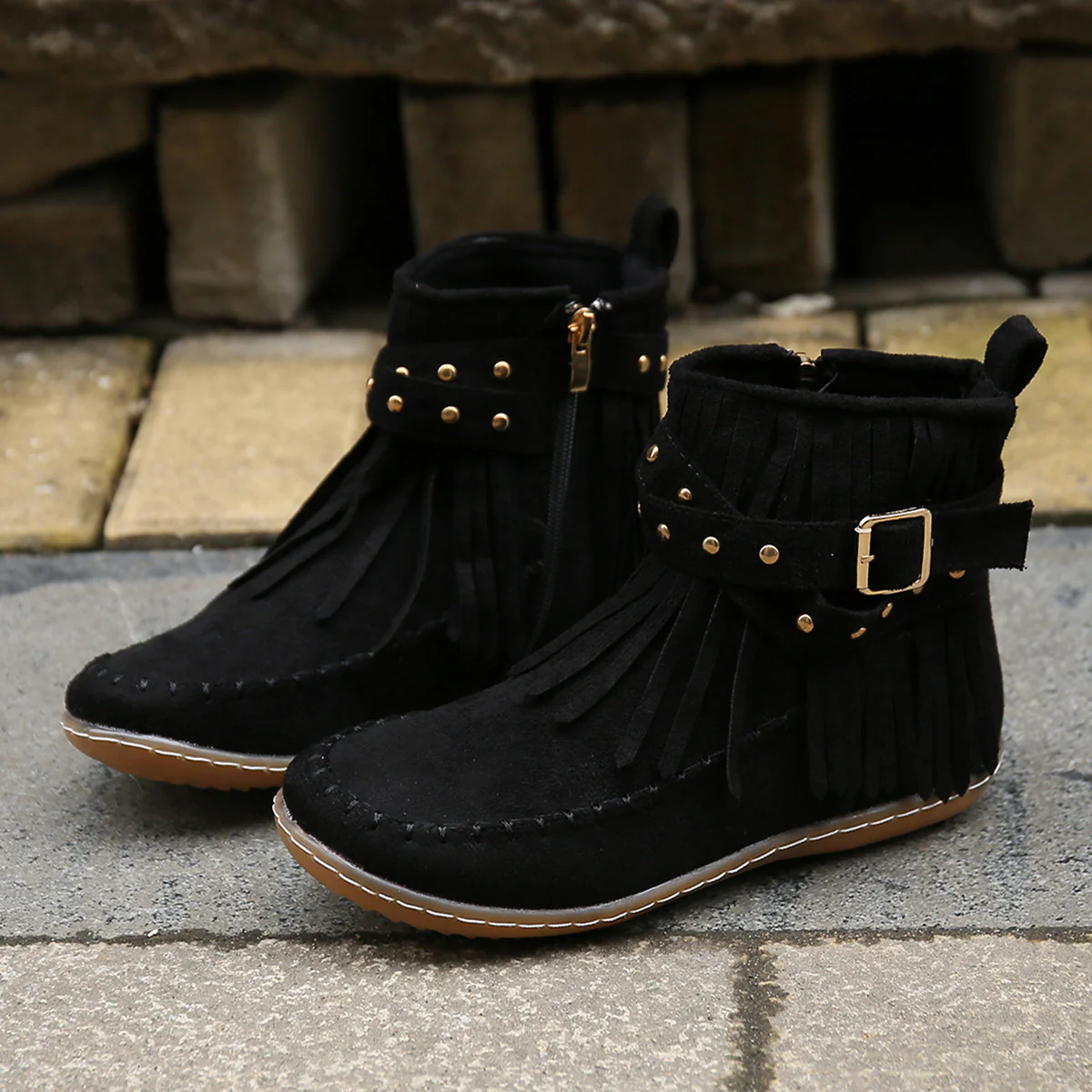 Damen Mokassinstiefel mit modischem Fransen-Design und eleganten Akzenten Heidi Mode - Image 2
