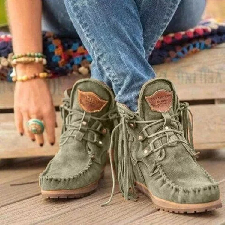 Damen Mokassinstiefel mit modischen Fransen und dekorativen Nähte Heidi Mode - Image 10