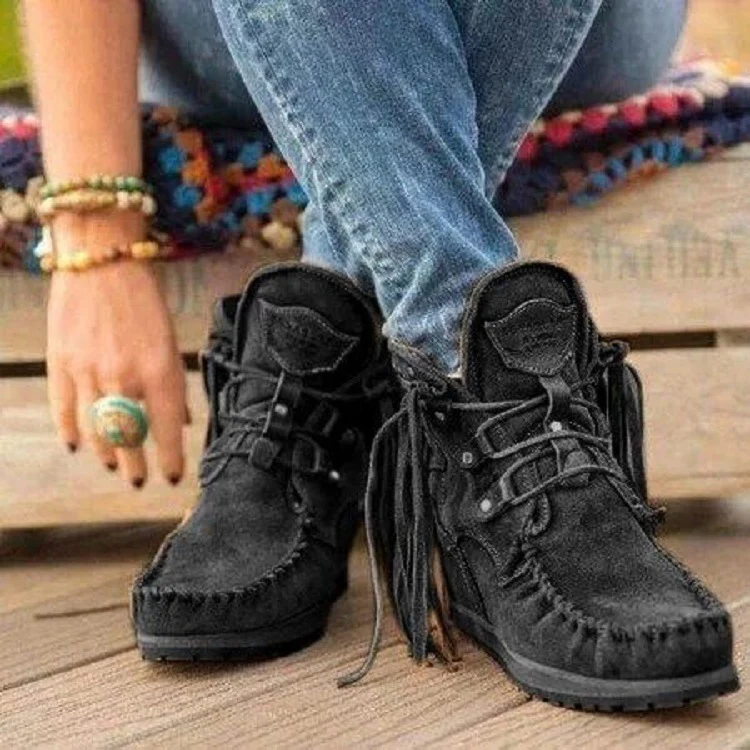 Damen Mokassinstiefel mit modischen Fransen und dekorativen Nähte Heidi Mode - Image 4