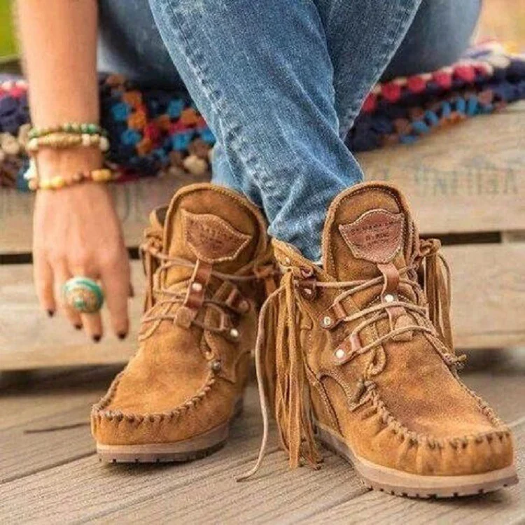 Damen Mokassinstiefel mit modischen Fransen und dekorativen Nähte Heidi Mode - Image 7