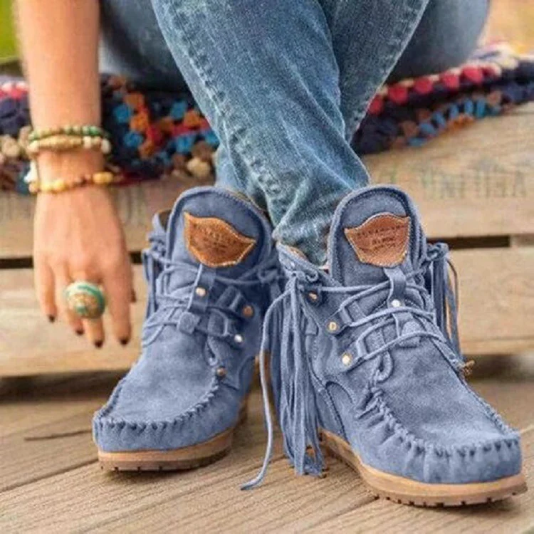 Damen Mokassinstiefel mit modischen Fransen und dekorativen Nähte Heidi Mode - Image 8