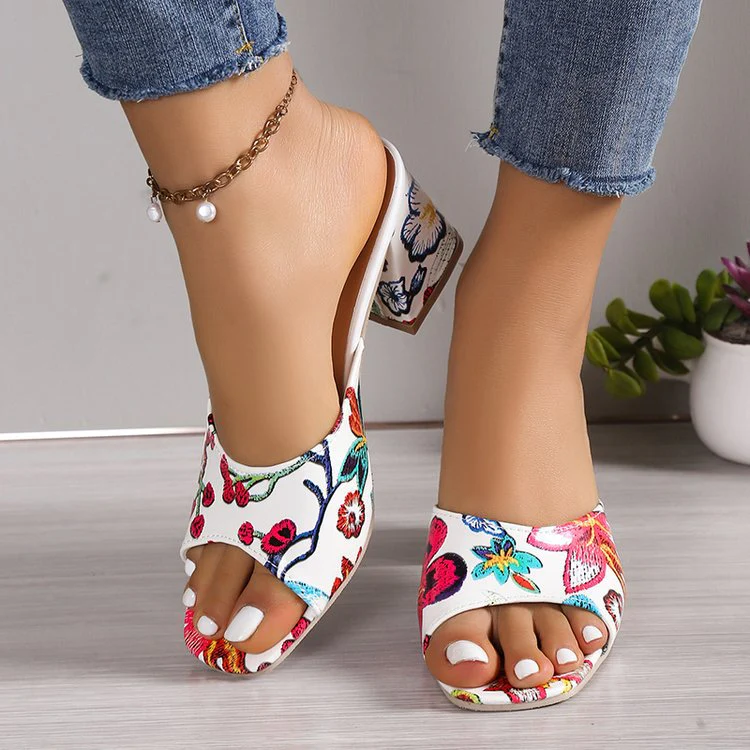 Damen Mules mit Floralem Design und Komfortablem Blockabsatz Heidi-Mode - Image 4