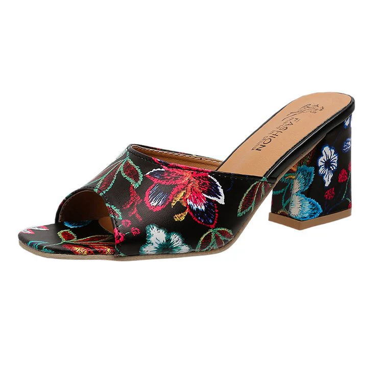 Damen Mules mit Floralem Design und Komfortablem Blockabsatz Heidi-Mode - Image 5