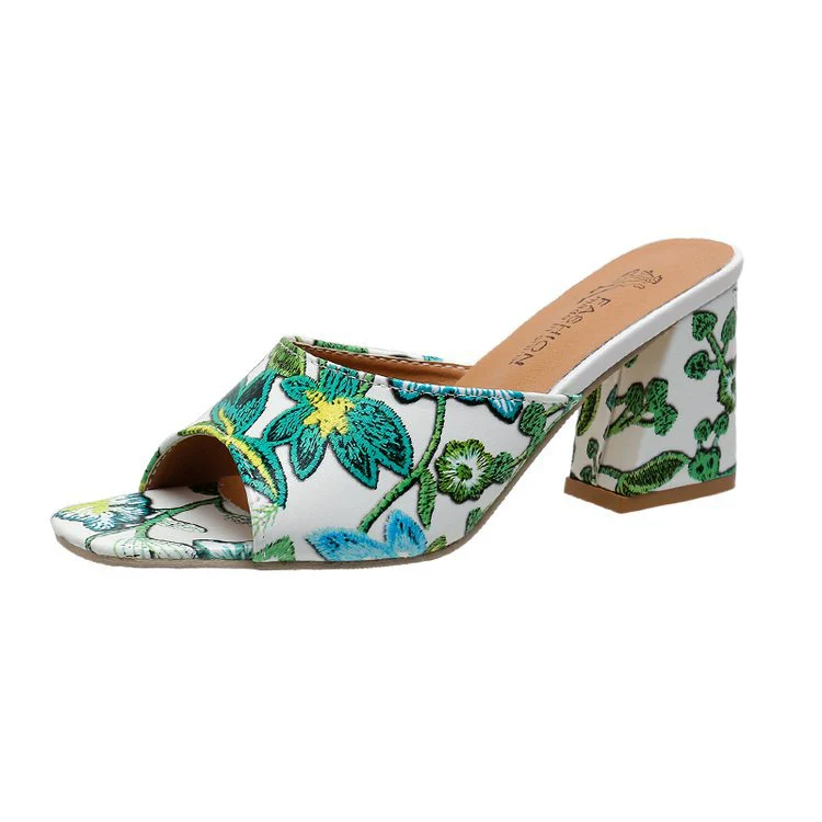 Damen Mules mit Floralem Design und Komfortablem Blockabsatz Heidi-Mode - Image 7
