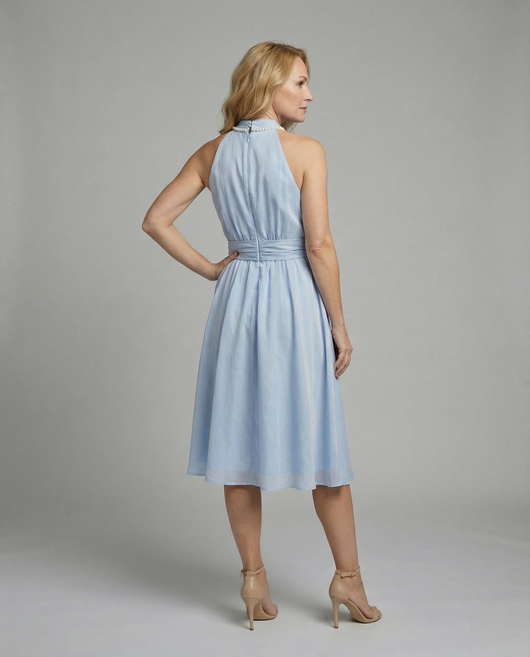 Damen A-Linien Abendkleid mit Perlenkragen aus Satin - Image 3