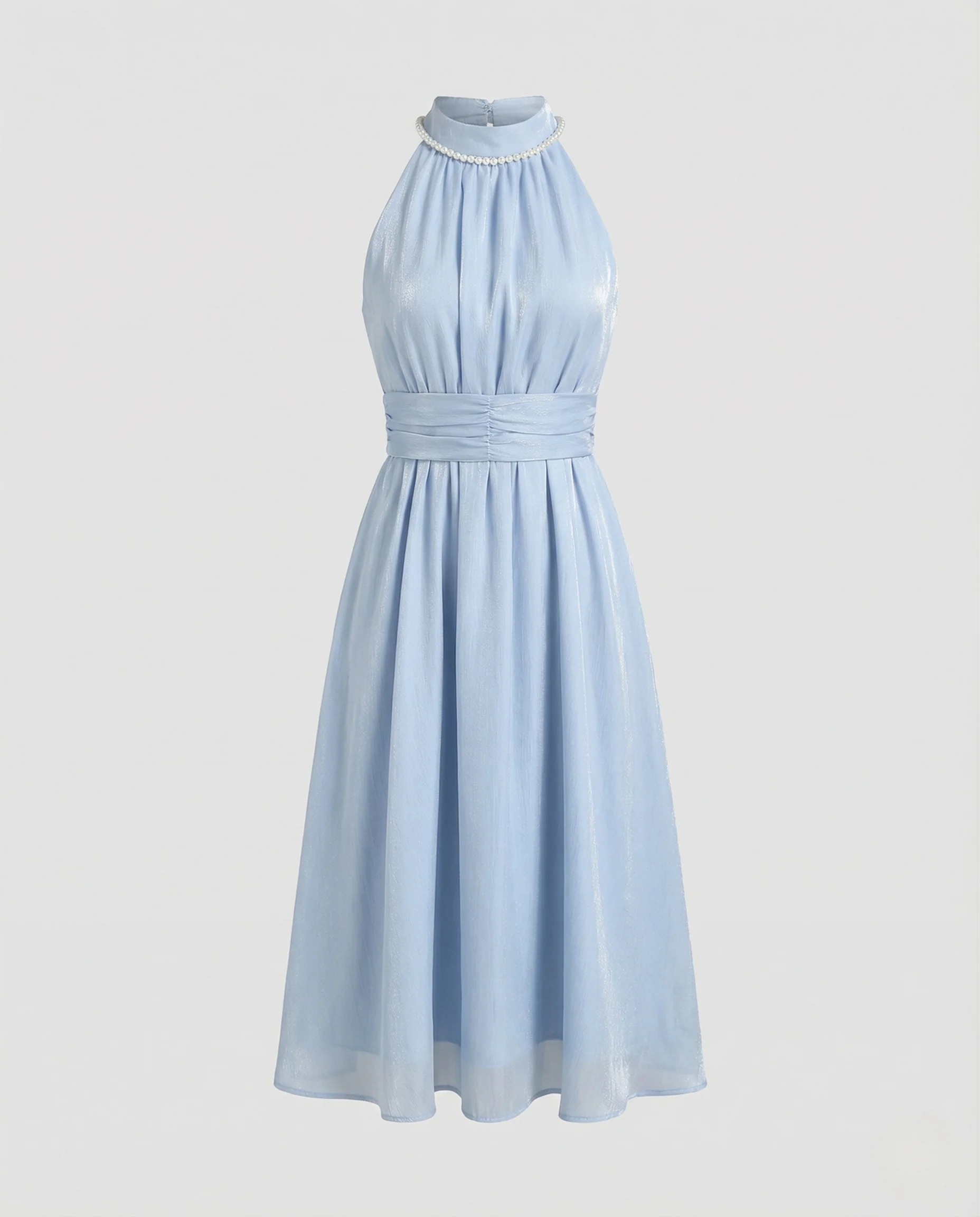 Damen A-Linien Abendkleid mit Perlenkragen aus Satin - Image 5