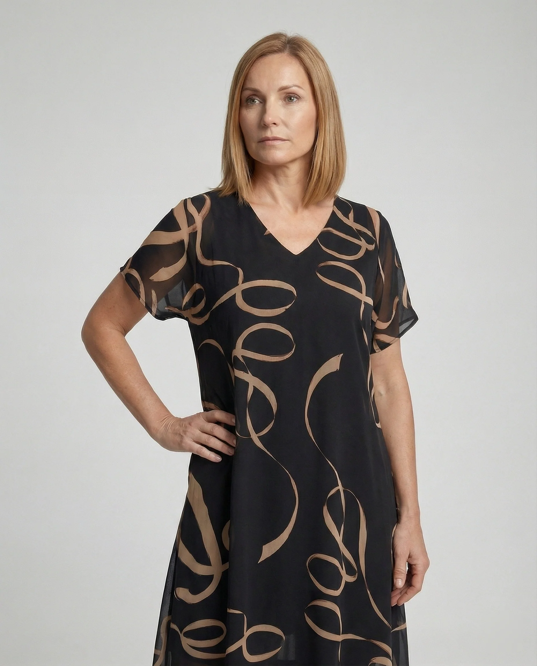 Freizeitkleid Damen Midikleid Chiffon A-Linie V-Ausschnitt