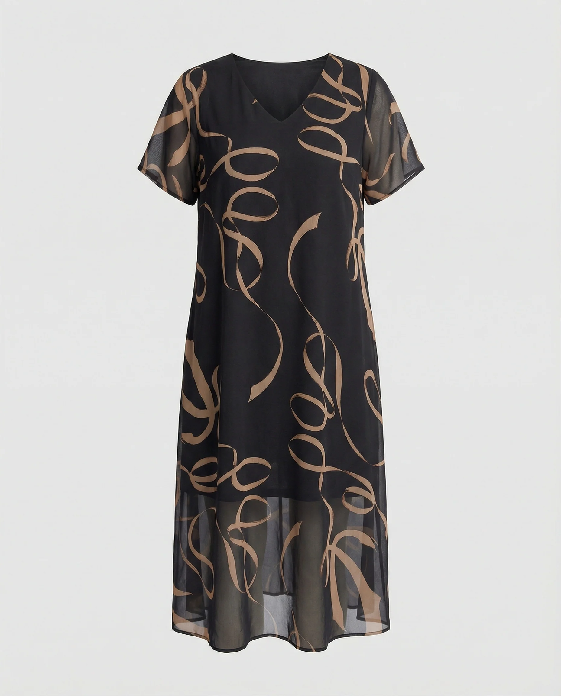 Freizeitkleid Damen Midikleid Chiffon A-Linie V-Ausschnitt - Image 5