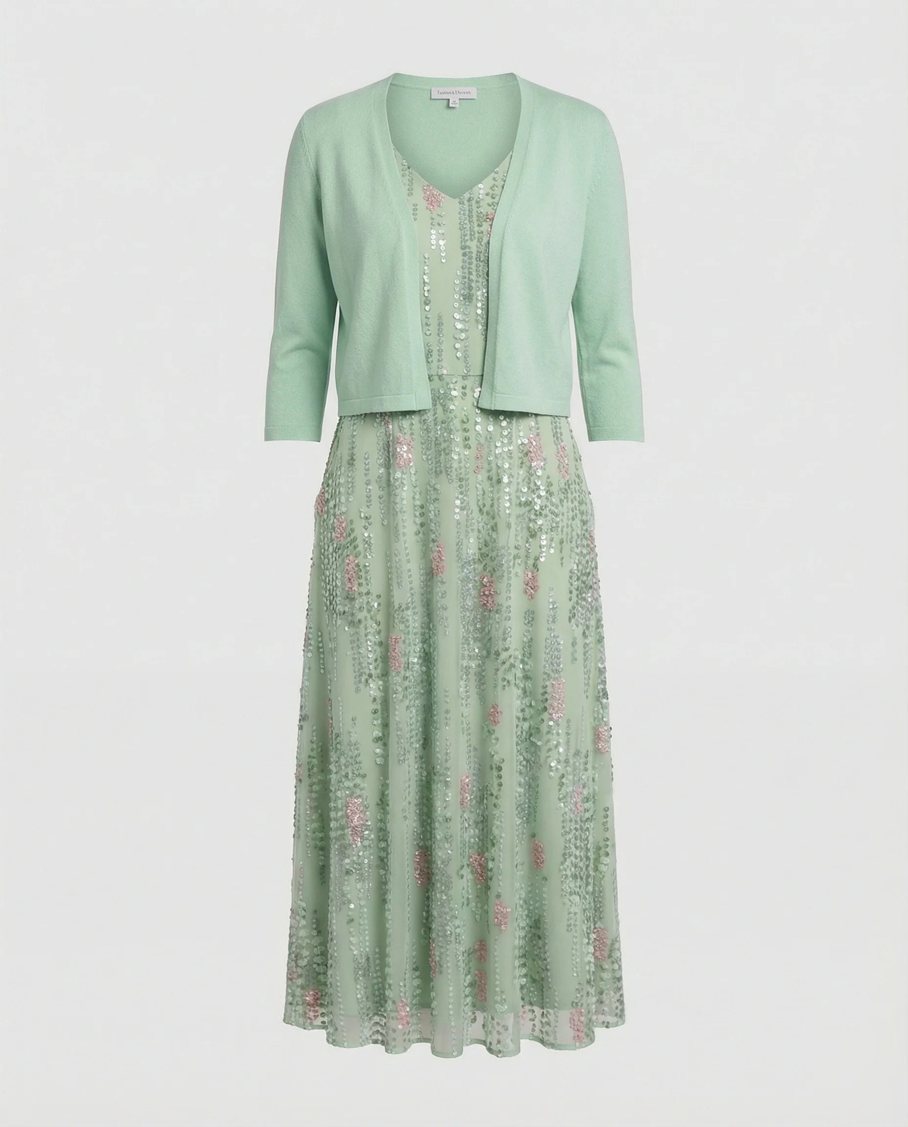 A-Linien Kleid Mit Bolerojacke Damen V-Ausschnitt - Image 3