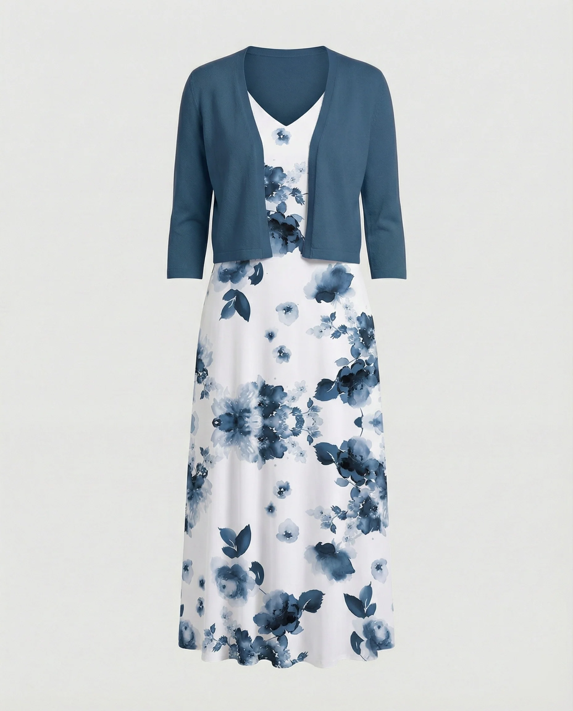 A-Linien Kleid Mit Bolerojacke Damen V-Ausschnitt - Image 4