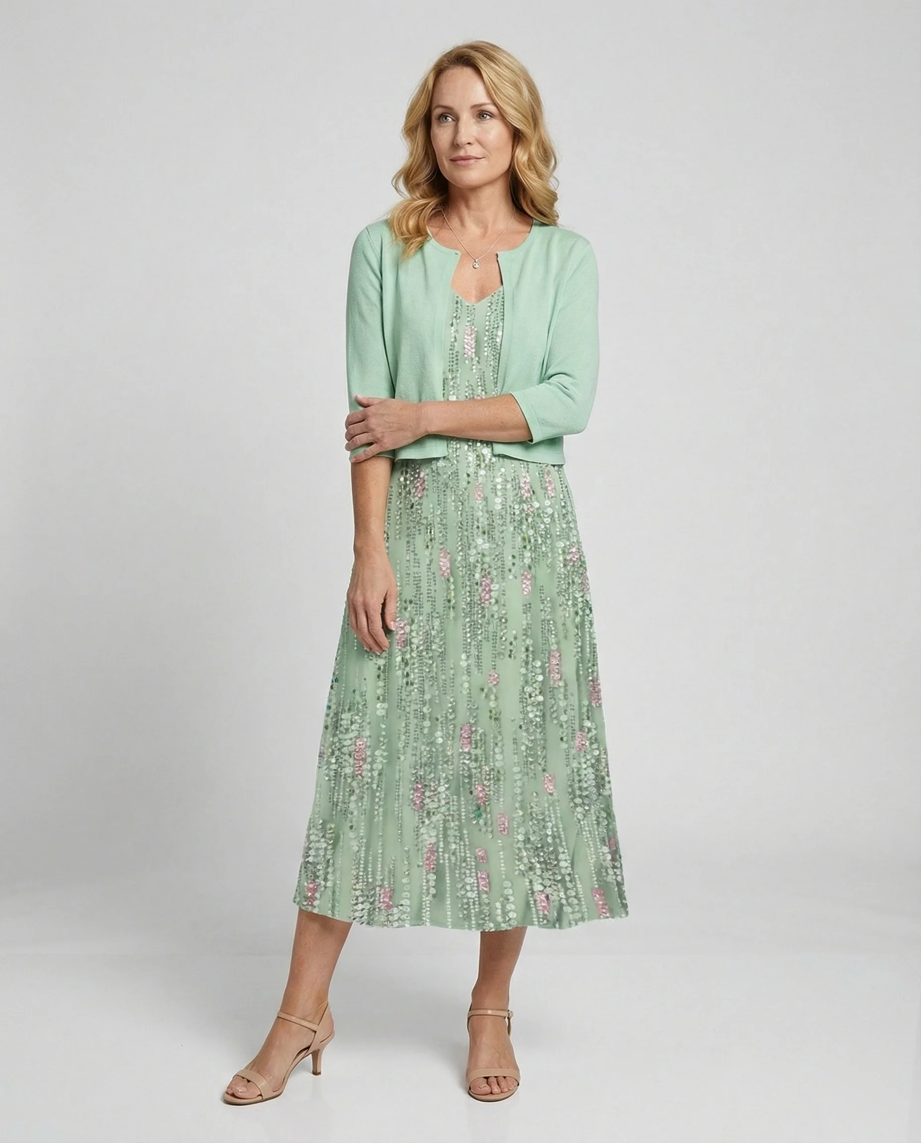 A-Linien Kleid Mit Bolerojacke Damen V-Ausschnitt - Image 7